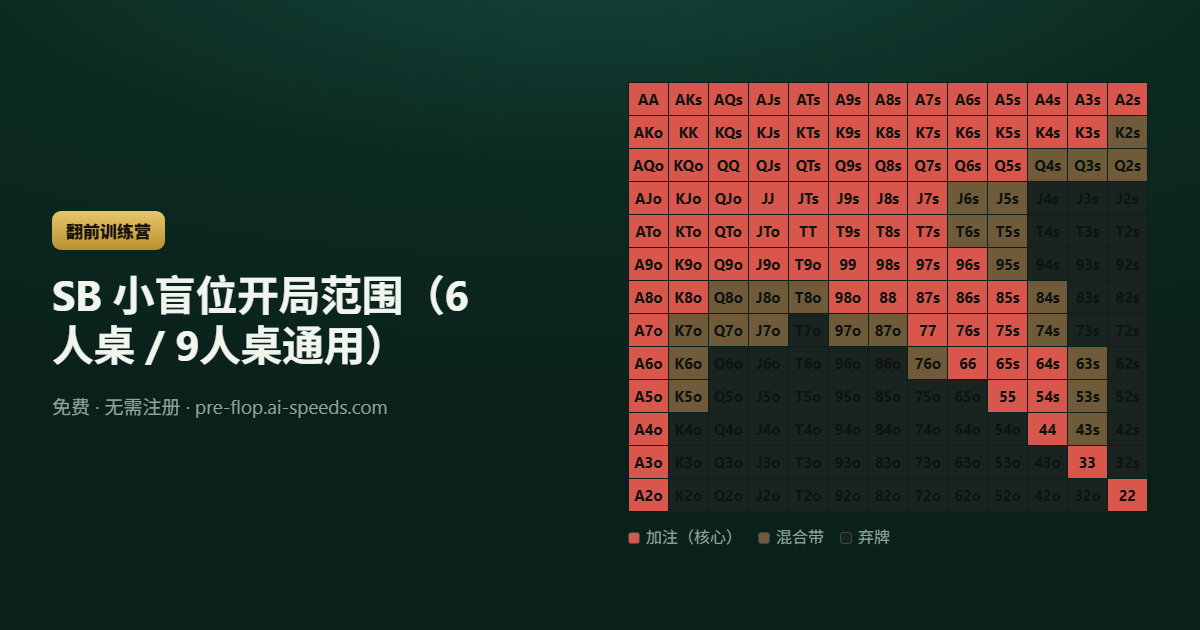 SB 小盲位开局范围（6人桌 / 9人桌通用） — 13×13 德州扑克范围图，按动作分色